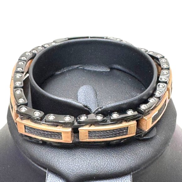 Mens Black Rose Gold Stainless Steel Cable Link Wire Accent Bracelet  8.5" Gift - Picture 2 of 8